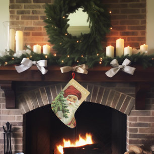 Vintage Santa Claus Christmas Tree Name Stocking