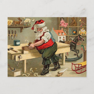 Vintage Santa Claus Christmas Workshop Holiday Postcard