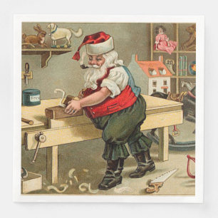 Vintage Santa Claus Christmas Workshop Napkin
