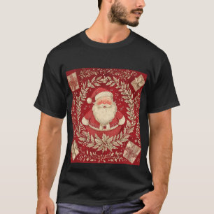 Vintage Santa Claus Christmas Wreath T-Shirt