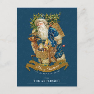 Vintage Santa Claus Classic Christmas Blue Custom  Holiday Postcard