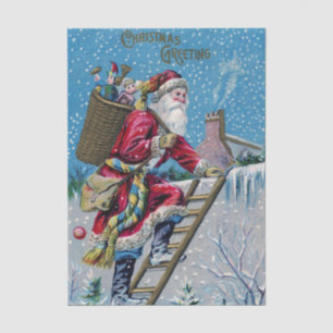 Vintage Santa Claus Climbing a Ladder with Toys Tissue Paper