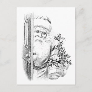 Vintage Santa Claus Comes Through The Door! Holiday Postcard