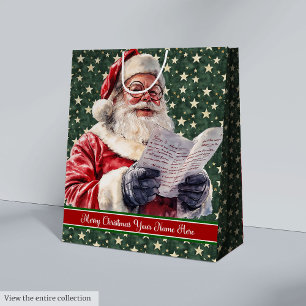 Vintage Santa Claus Custom Name Gift Bag Holiday