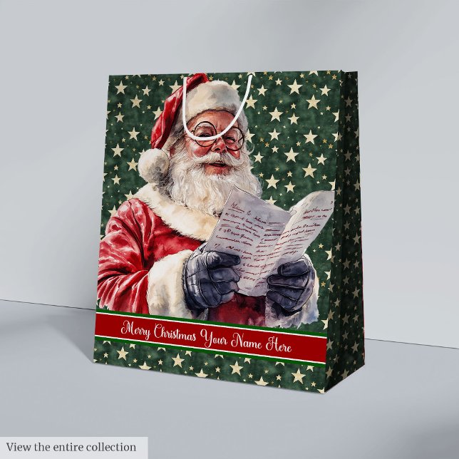 Vintage Santa Claus Custom Name Gift Bag Holiday (Vintage Santa Claus Custom Name Gift Bag Holiday)