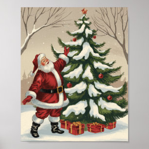 Vintage Santa Claus Decorating Christmas Tree      Poster