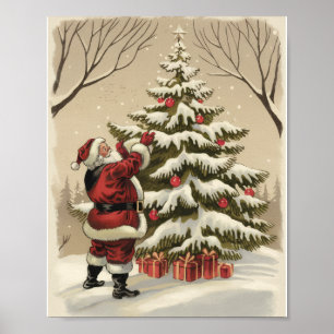 Vintage Santa Claus Decorating Christmas Tree      Poster