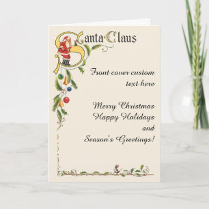 Vintage Santa Claus, Decorative Christmas Border Holiday Card