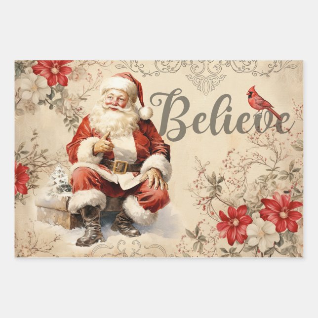 Vintage Santa Claus Decoupage Ephemera Wrapping Paper Sheet (Front)