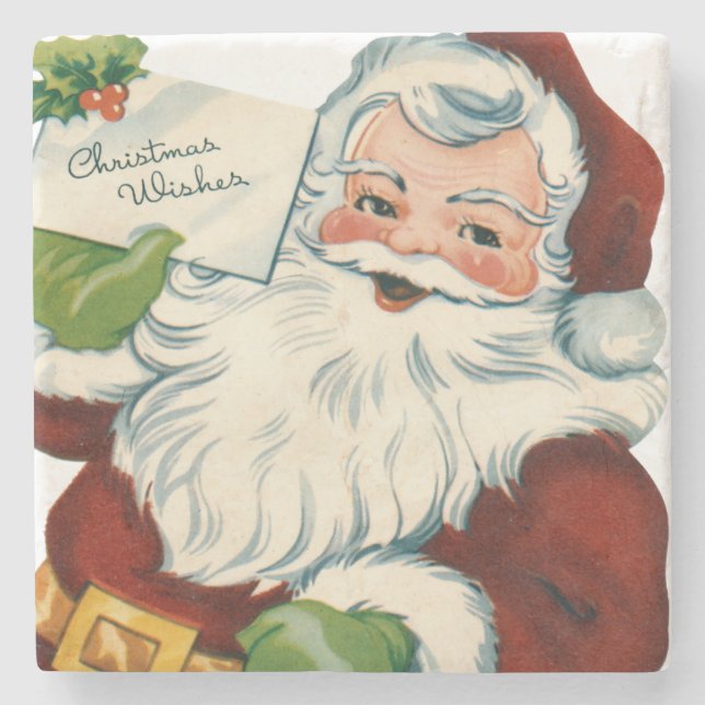 Vintage Santa Claus Delivers Christmas Wishes Stone Coaster (Front)