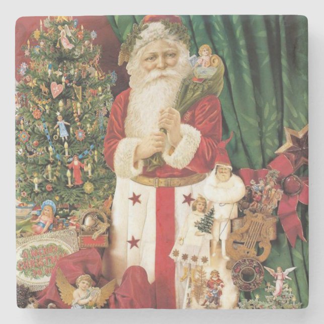 Vintage Santa Claus Delivers on Christmas Stone Coaster (Front)