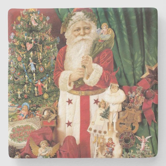 Vintage Santa Claus Delivers on Christmas Stone Coaster (Front)