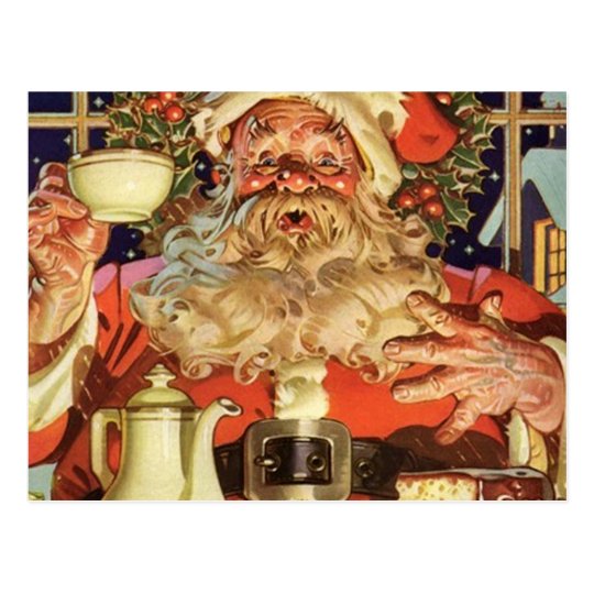 Vintage Santa Claus Drinking Tea Postcard