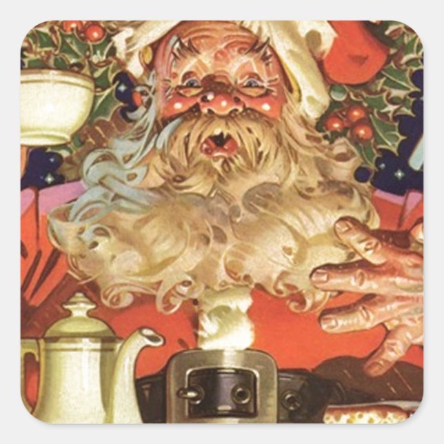 Vintage Santa Claus Drinking Tea Square Sticker (Front)