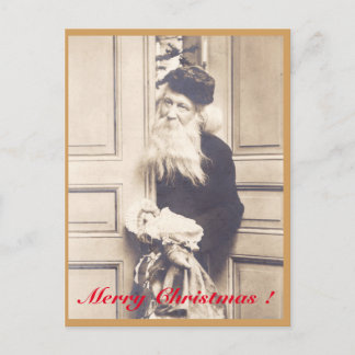 Vintage Santa Claus Enters with Presents. Holiday Postcard