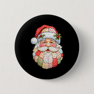 Vintage Santa Claus Face Patchwork Folk Art Christ 6 Cm Round Badge