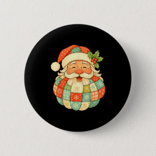 Vintage Santa Claus Face Patchwork Folk Art Christ 6 Cm Round Badge