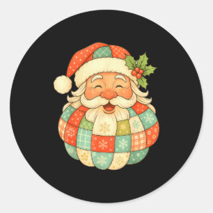 Vintage Santa Claus Face Patchwork Folk Art Christ Classic Round Sticker
