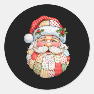 Vintage Santa Claus Face Patchwork Folk Art Christ Classic Round Sticker