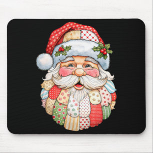 Vintage Santa Claus Face Patchwork Folk Art Christ Mouse Mat
