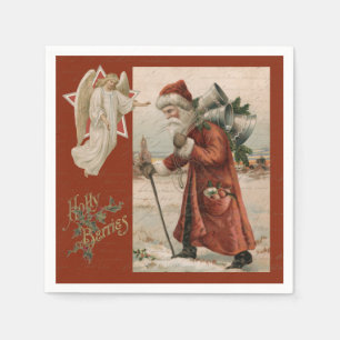 Vintage Santa Claus Father Angel Christmas Party Napkin