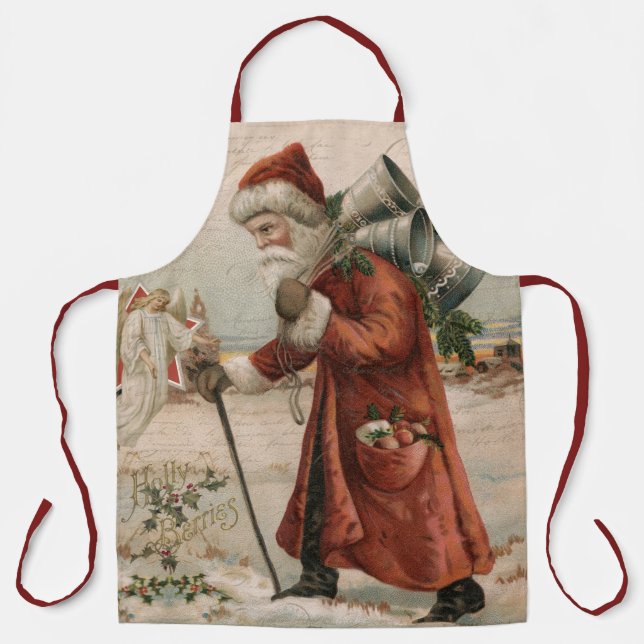 Vintage Santa Claus Father Christmas Angel Baking Apron (Front)