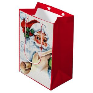 Vintage Santa Claus Father Christmas Medium Gift Bag