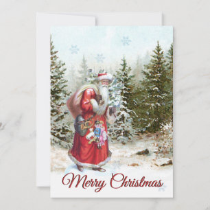 Vintage Santa Claus Forest Merry Christmas  Holiday Card