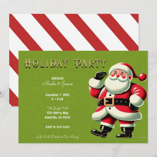 Vintage Santa Claus Green Christmas Holiday Party Invitation