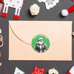 Vintage Santa Claus Green Classic Round Sticker