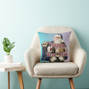 Vintage Santa Claus Happy New Year Throw Pillow 