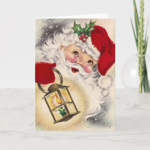 Vintage Santa Claus holding Lantern Holiday Card