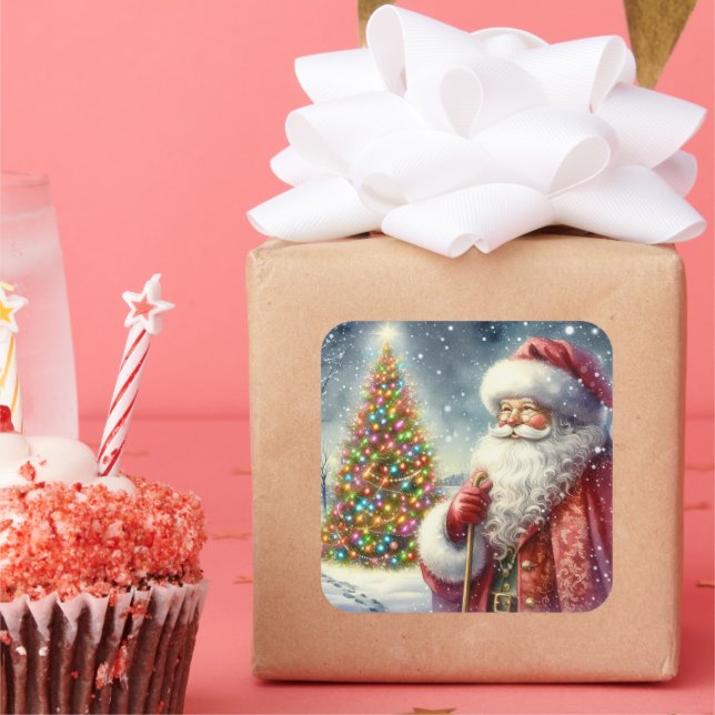 Vintage Santa Claus Holiday  Square Sticker (Party)
