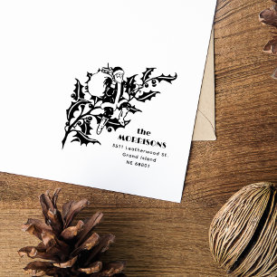 Vintage Santa Claus Holly Family Return Address Rubber Stamp