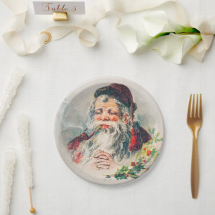 Vintage Santa Claus Illustration Holiday Paper P Plate