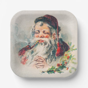 Vintage Santa Claus Illustration  Holiday  Paper Plate