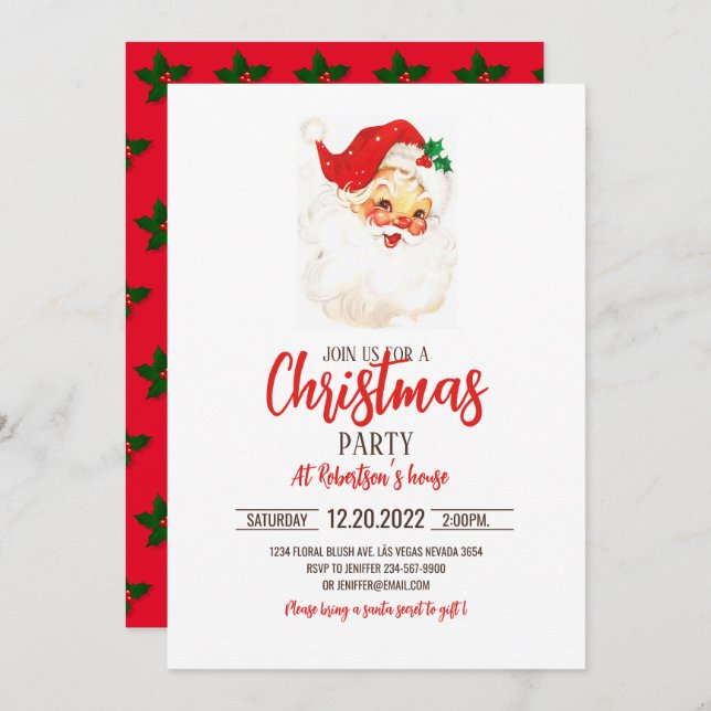Vintage Santa Claus Illustration Invitation (Front/Back)