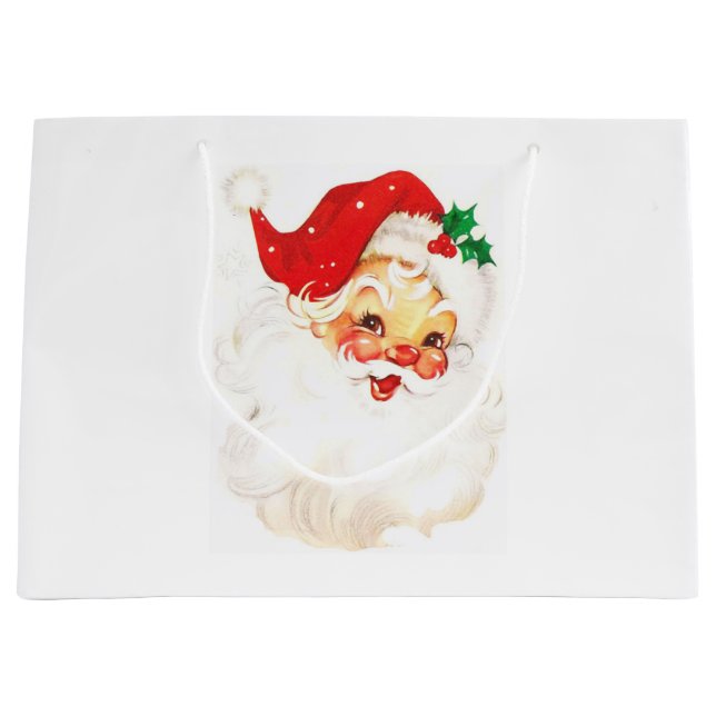 Vintage Santa Claus Illustration Large Gift Bag (Front)