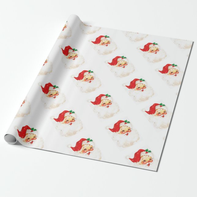 Vintage Santa Claus Illustration Wrapping Paper (Unrolled)