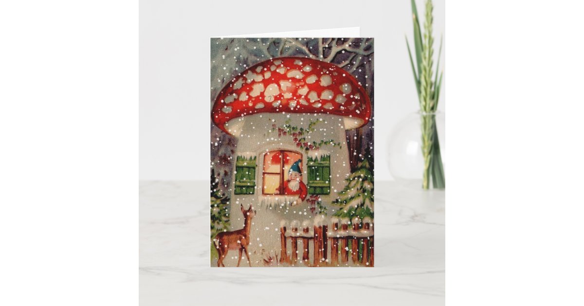 Vintage Santa Claus In A Mushroom House Holiday Card | Zazzle.co.uk