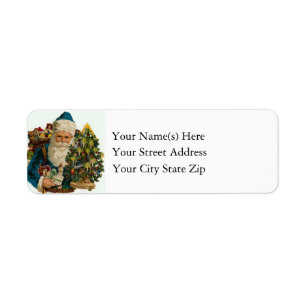 Vintage Santa Claus in Blue With Christmas Tree