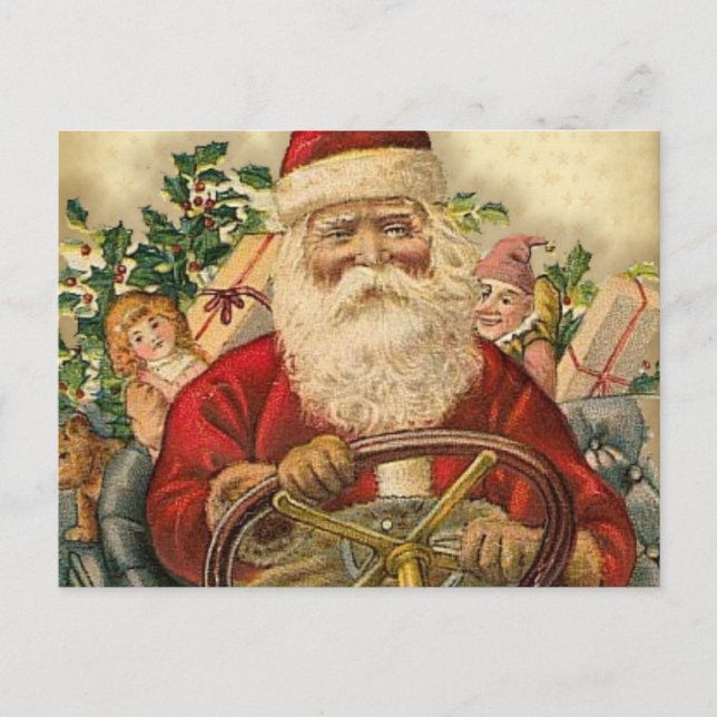 Vintage Santa Claus In Car: Postcards (Front)