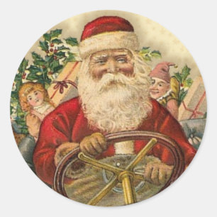 Vintage Santa Claus In Car: Stickers