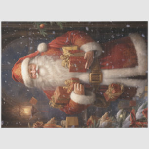 Vintage Santa Claus in forest with presents gifts Tissue Paper