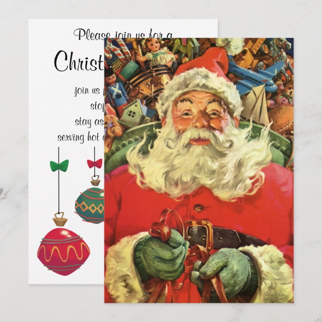 Vintage Santa Claus in Sleigh Christmas Party Invitation (Front/Back)