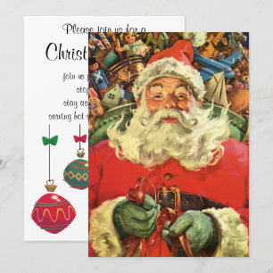 Vintage Santa Claus in Sleigh Christmas Party Invitation