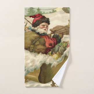 Vintage Santa Claus in Sleigh Holiday Hand Towel