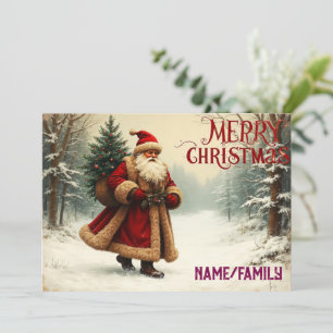 Vintage Santa Claus in Snowy Forest – Christmas Holiday Card