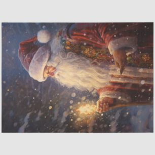 Vintage Santa Claus in snowy forest with light Tissue Paper