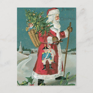 Vintage Santa Claus in the Snow Holiday Postcard